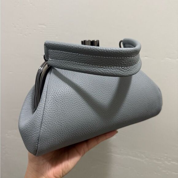 Gray Togo Cowhide Calfskin Handmade Kisslock Wristlet, Shoulder Bag, Crossbody - Picture 13 of 16